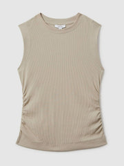 Ribbed Ruched Waist Vest Camel | Womens