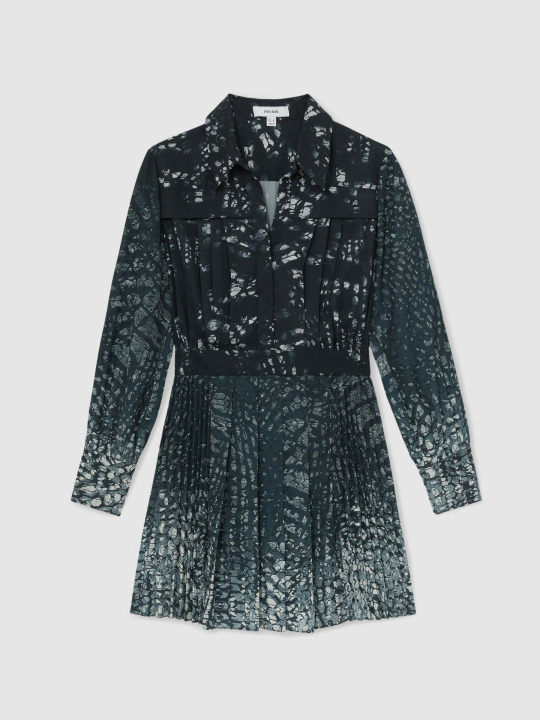 Printed Pleated Shirt Dress Navy | Womens