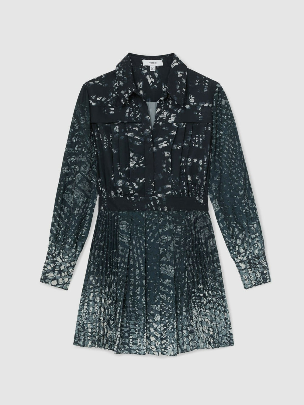 Printed Pleated Shirt Dress Navy | Womens