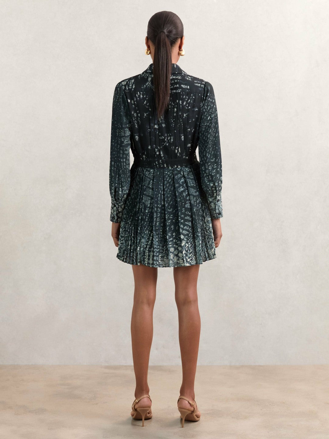 Printed Pleated Shirt Dress Navy | Womens