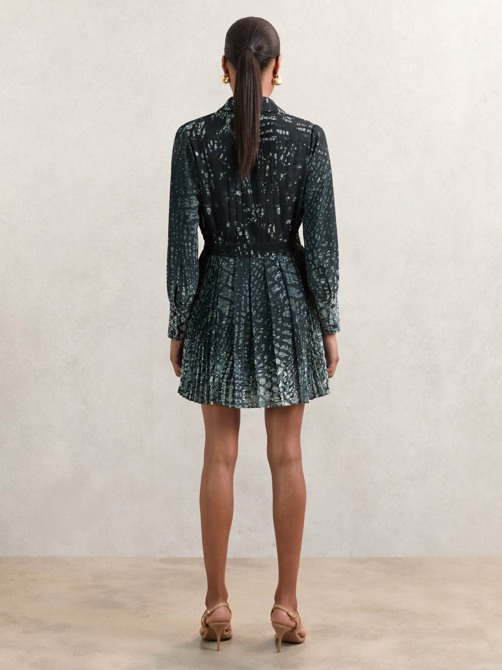 Printed Pleated Shirt Dress Navy | Womens