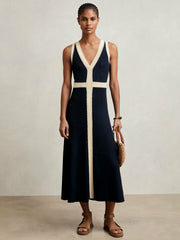 Craft-Stitch Knitted Midi Dress Navy | Womens