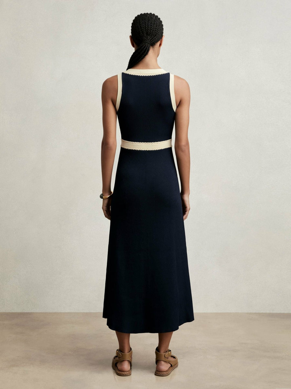 Craft-Stitch Knitted Midi Dress Navy | Womens