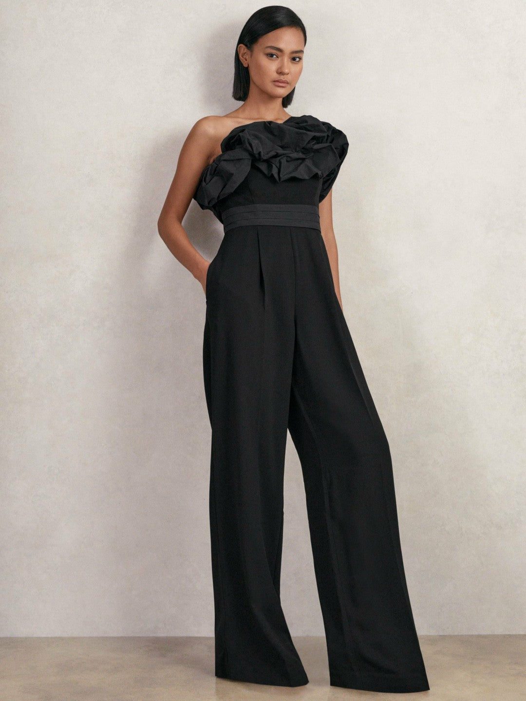 Sculptural Strapless Wide-Leg Jumpsuit Black | Womens