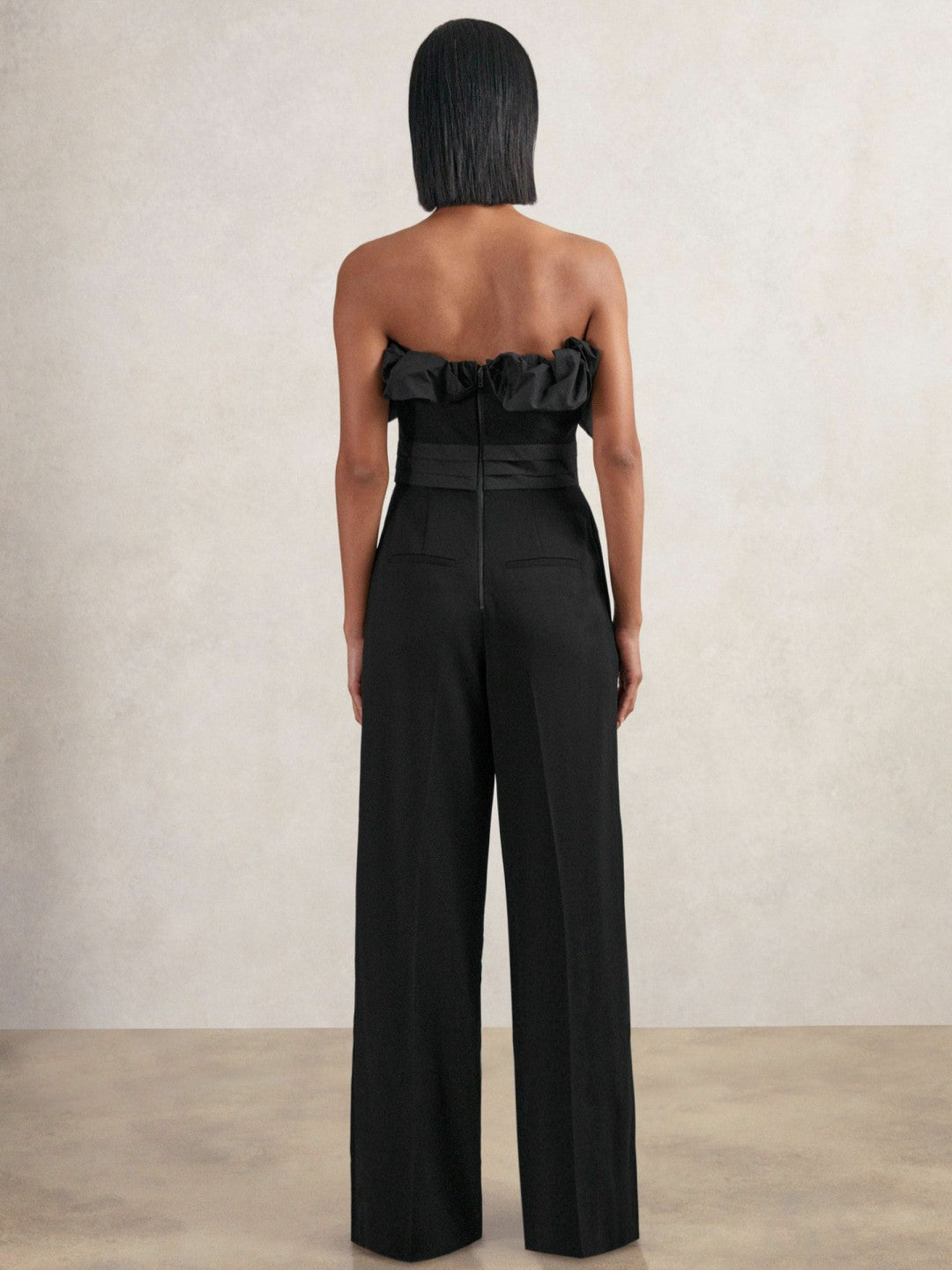 Sculptural Strapless Wide-Leg Jumpsuit Black | Womens