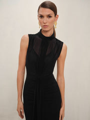 Petite Sheer Ruched Maxi Dress Black | Womens