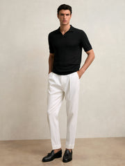 Merino Wool Open Collar Polo Shirt Black | Mens