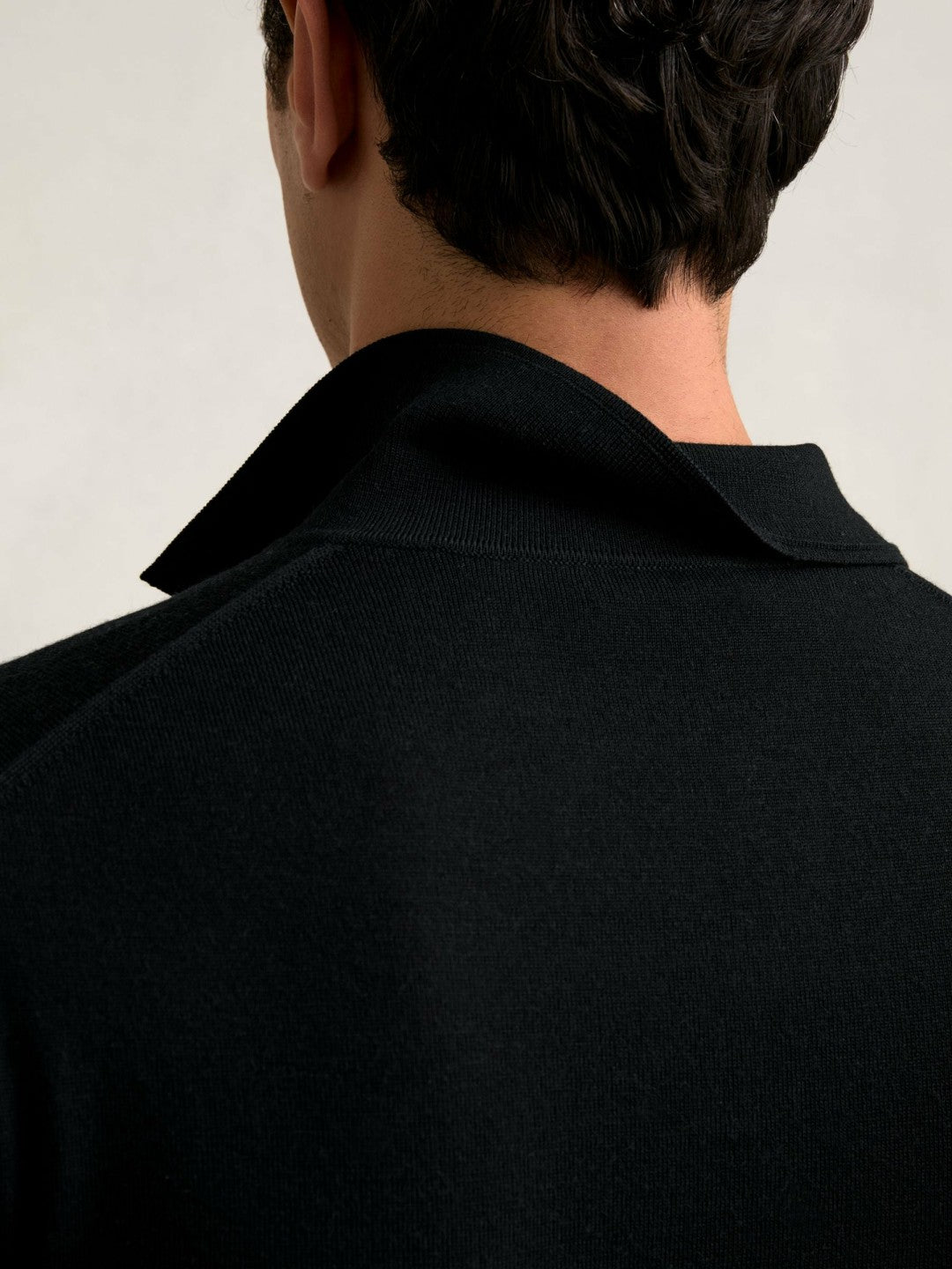 Merino Wool Open Collar Polo Shirt Black | Mens