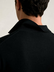 Merino Wool Open Collar Polo Shirt Black | Mens