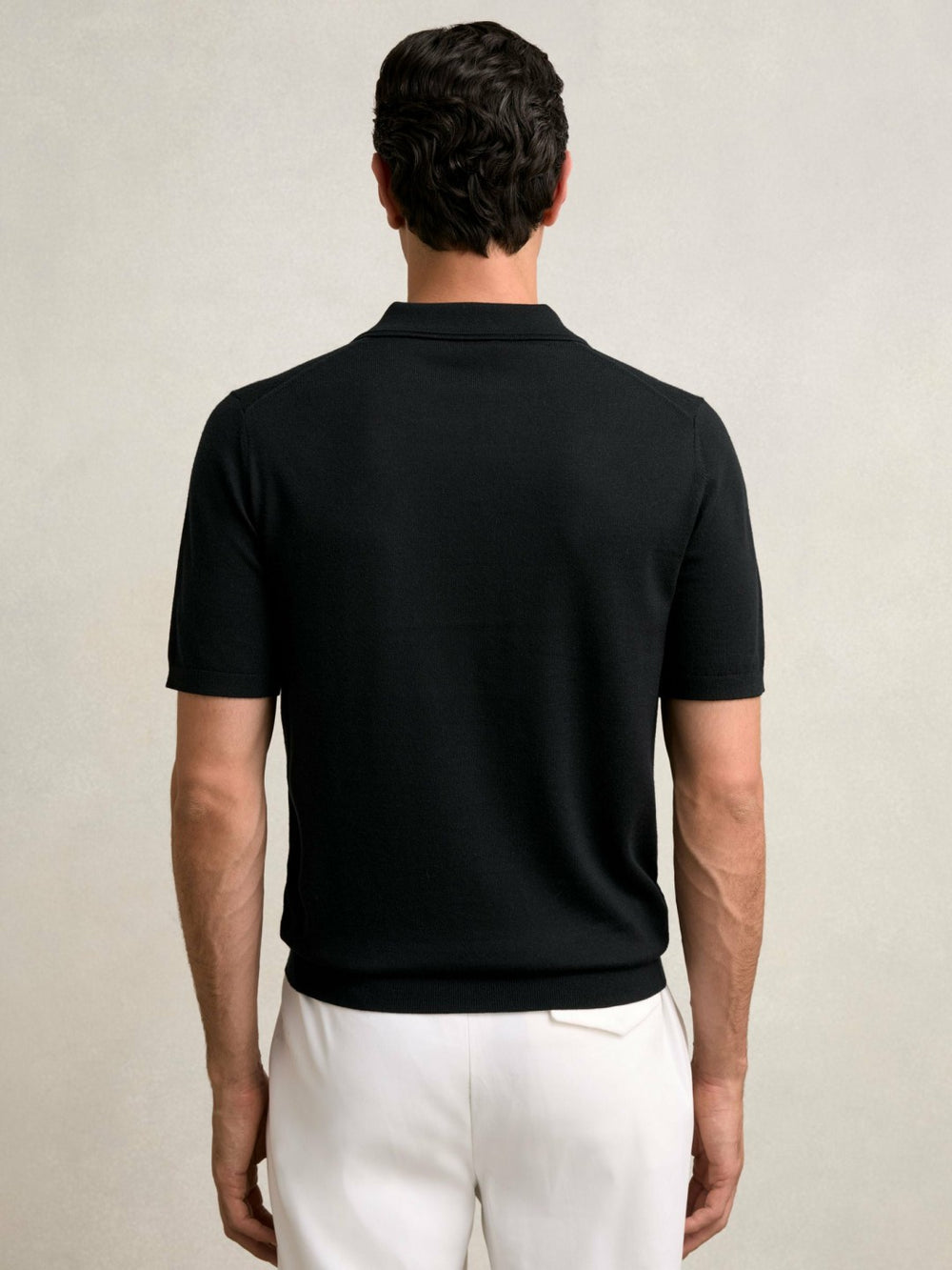 Merino Wool Open Collar Polo Shirt Black | Mens