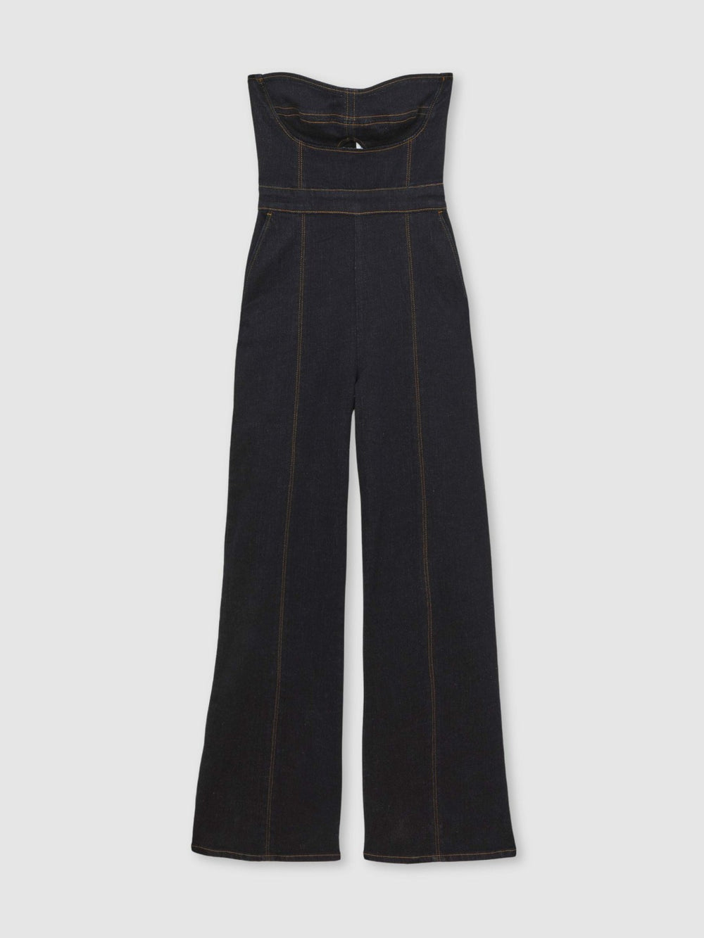 Strapless Wide Leg Denim Jumpsuit Indigo Blue | Womens