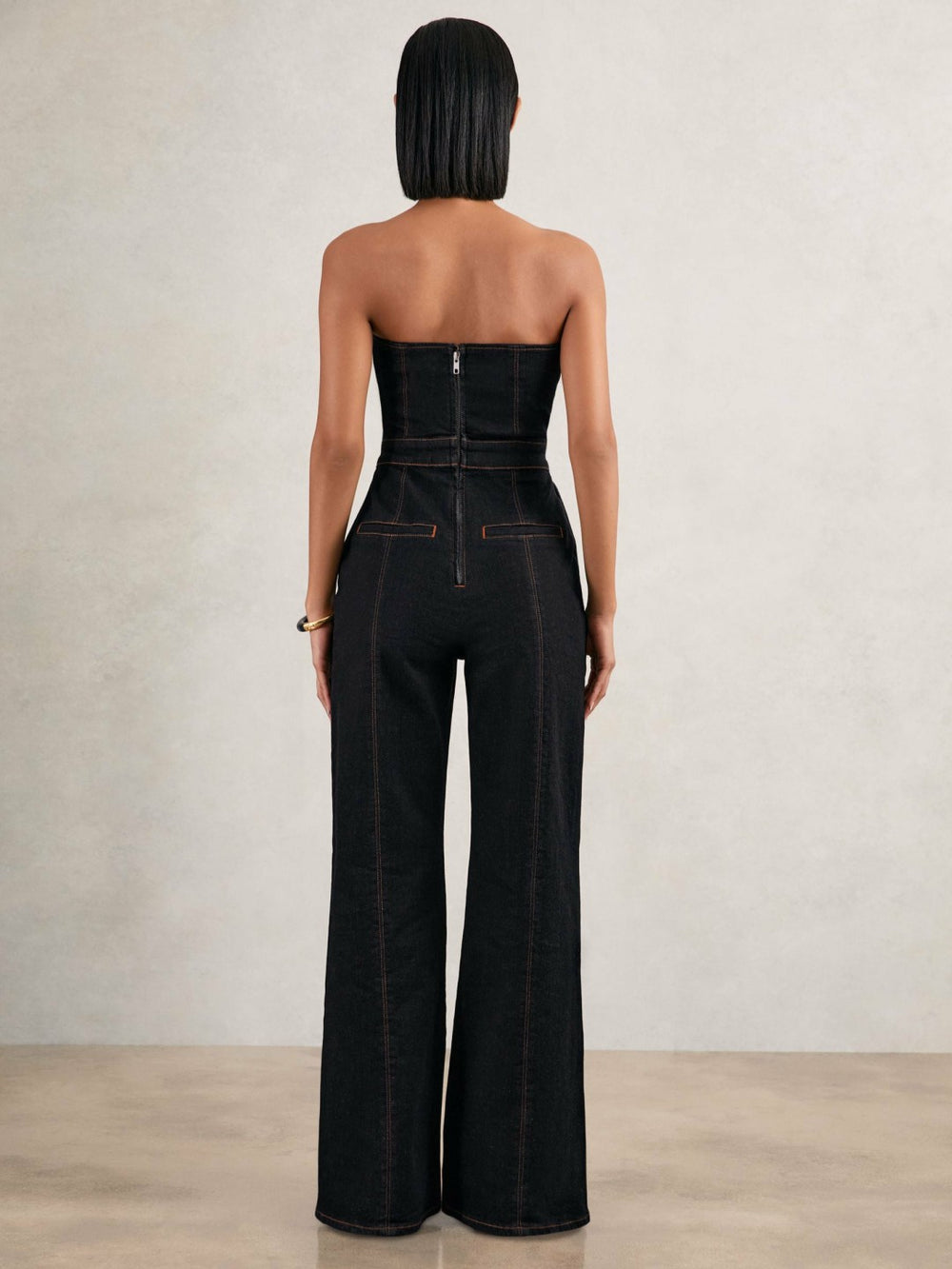 Strapless Wide Leg Denim Jumpsuit Indigo Blue | Womens