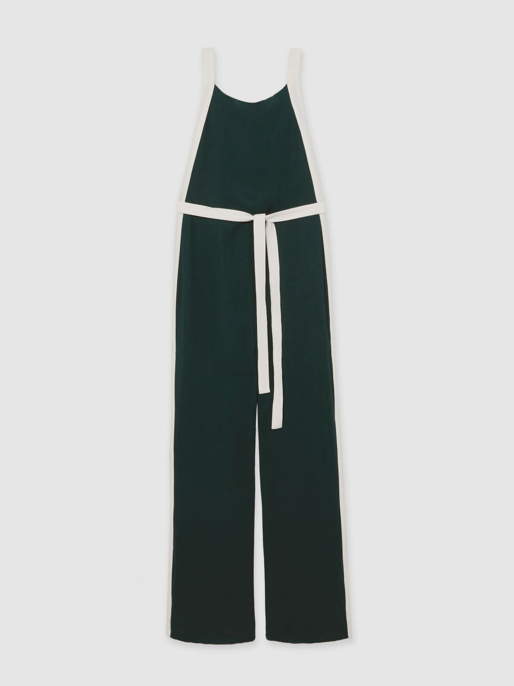 Petite Colourblock Wide Leg Belted Jumpsuit Dark Green/Cream | Womens