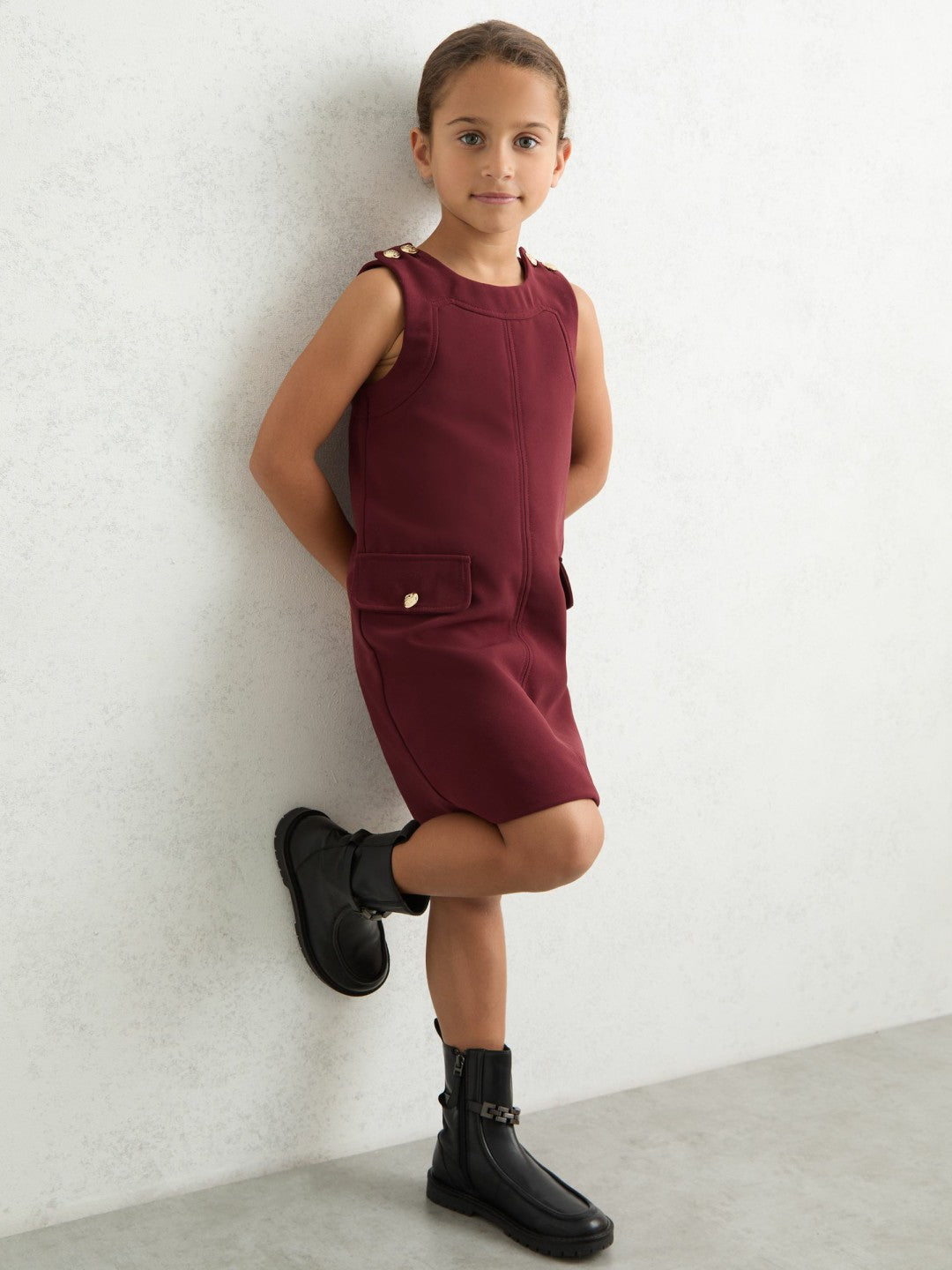 9-13 yrs Button-Detail Sleeveless Shift Dress Berry | Children