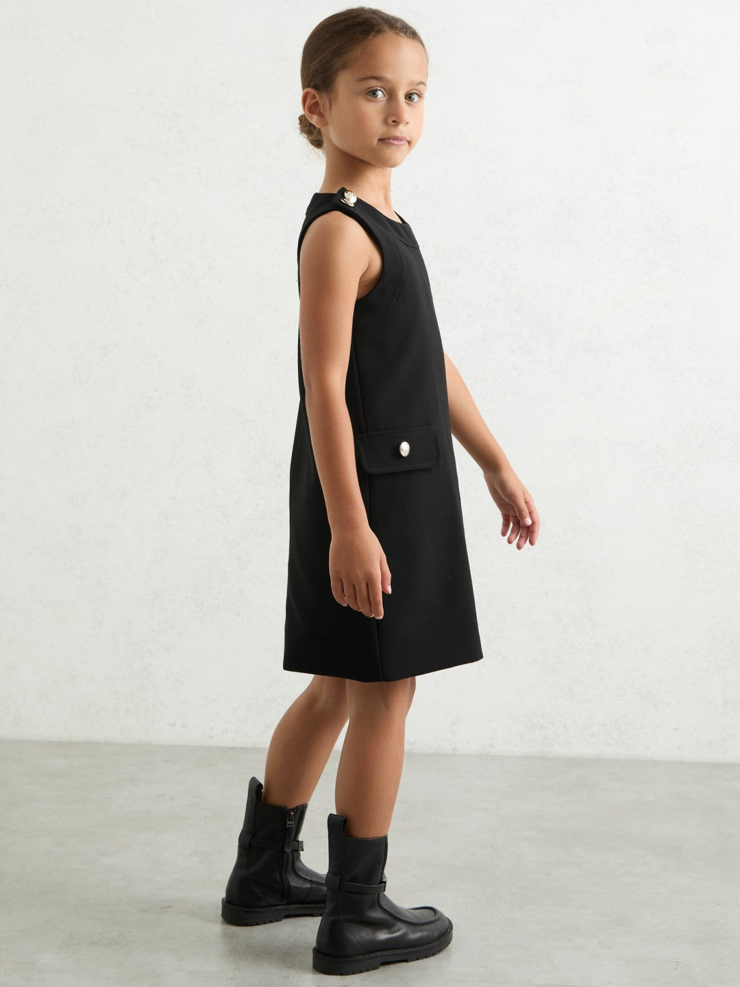 13-14 yrs Button-Detail Sleeveless Shift Dress Black | Children