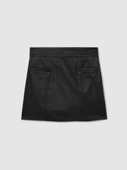 Leather Welt-Pocket Mini Skirt Black | Womens