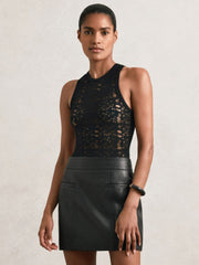 Leather Welt-Pocket Mini Skirt Black | Womens