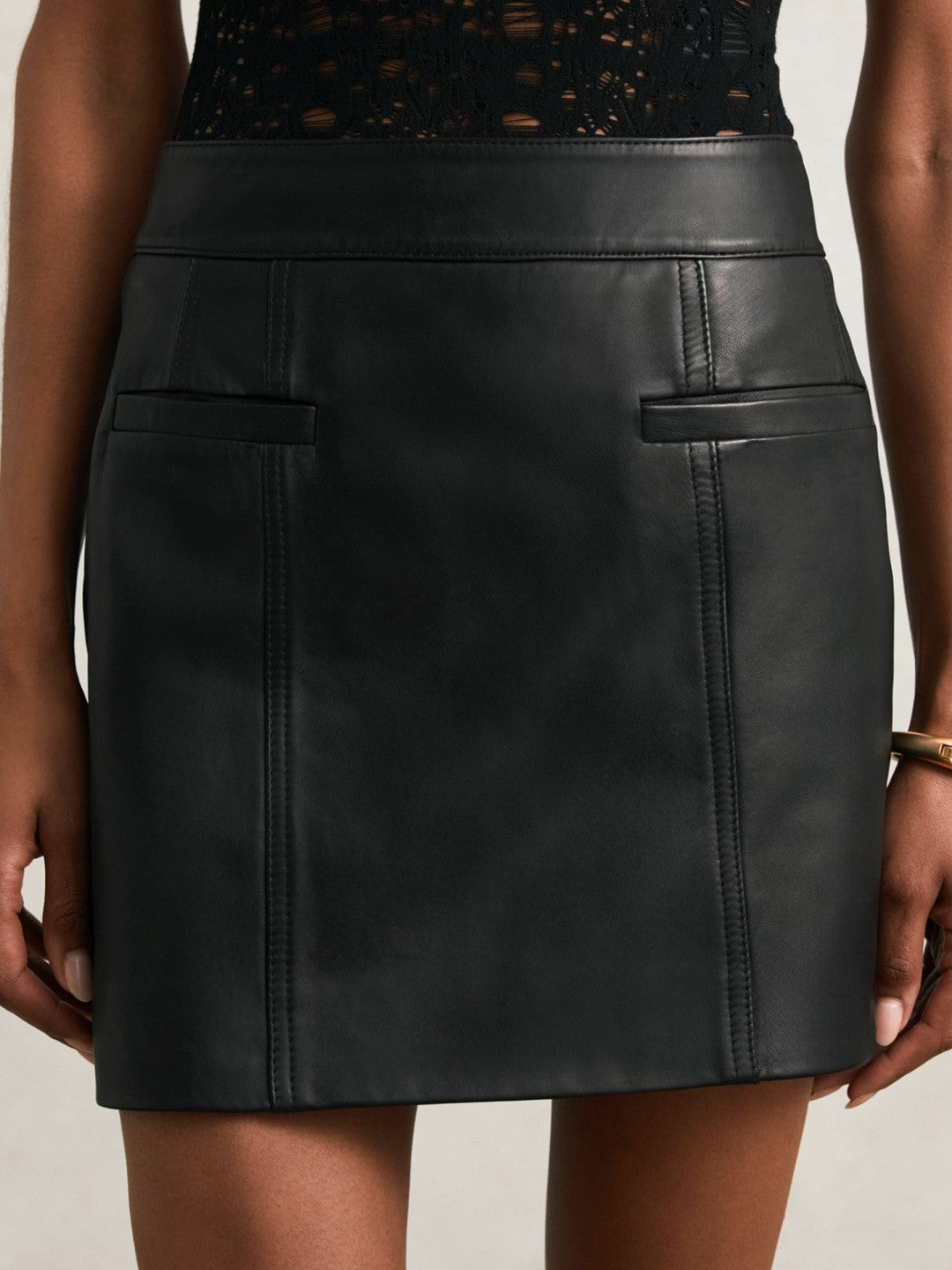 Leather Welt-Pocket Mini Skirt Black | Womens