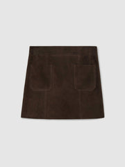Mini Suede Patch Pocket Skirt Chocolate Brown | Womens