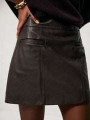 Leather Welt-Pocket Mini Skirt Burgundy | Womens