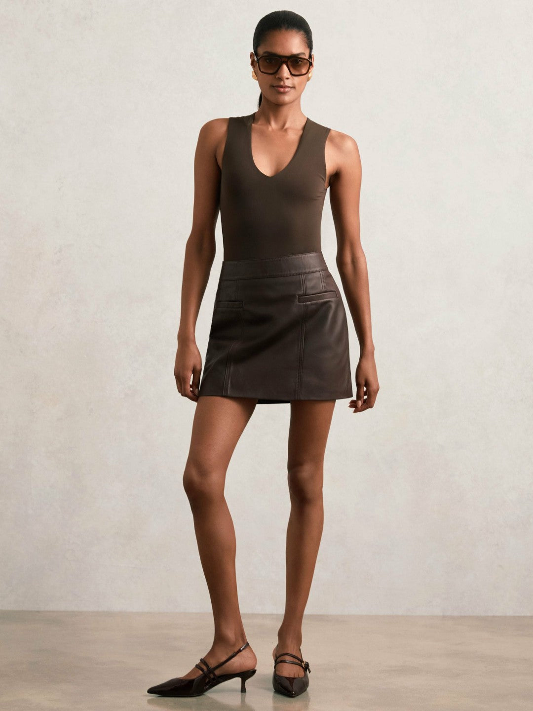 Leather Welt-Pocket Mini Skirt Burgundy | Womens