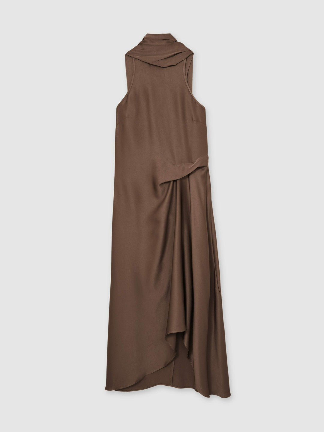 Satin Tuck-Detail Cape Midi Dress Taupe Brown | Womens