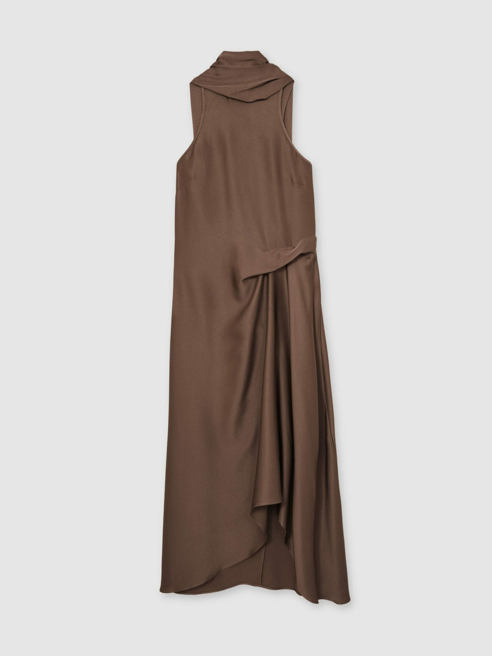 Satin Tuck-Detail Cape Midi Dress Taupe Brown | Womens