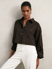 Oversize Cotton Cropped Shirt Chocolate Brown | Womens