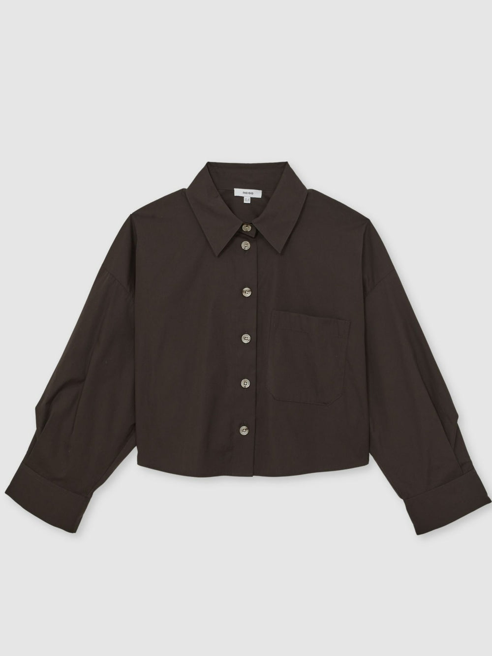 Oversize Cotton Cropped Shirt Chocolate Brown | Womens