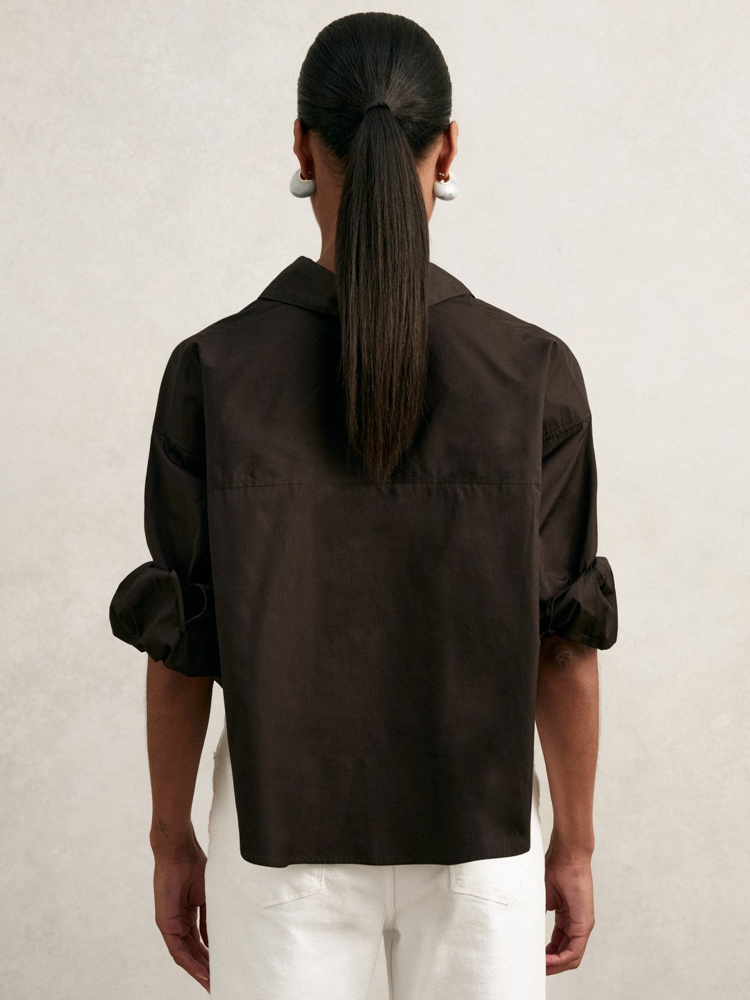 Oversize Cotton Cropped Shirt Chocolate Brown | Womens