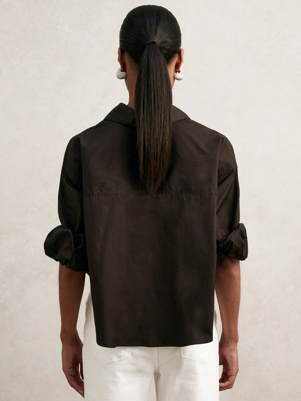 Oversize Cotton Cropped Shirt Chocolate Brown | Womens