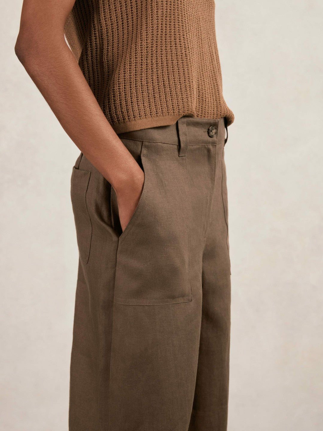 Linen Wide Leg Trousers Chocolate Brown | Womens