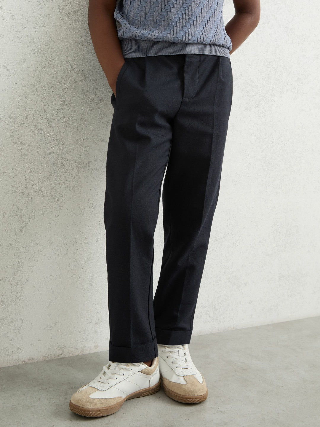 9-13 yrs Relaxed-Fit Pleated Tapered Trousers Navy | Children