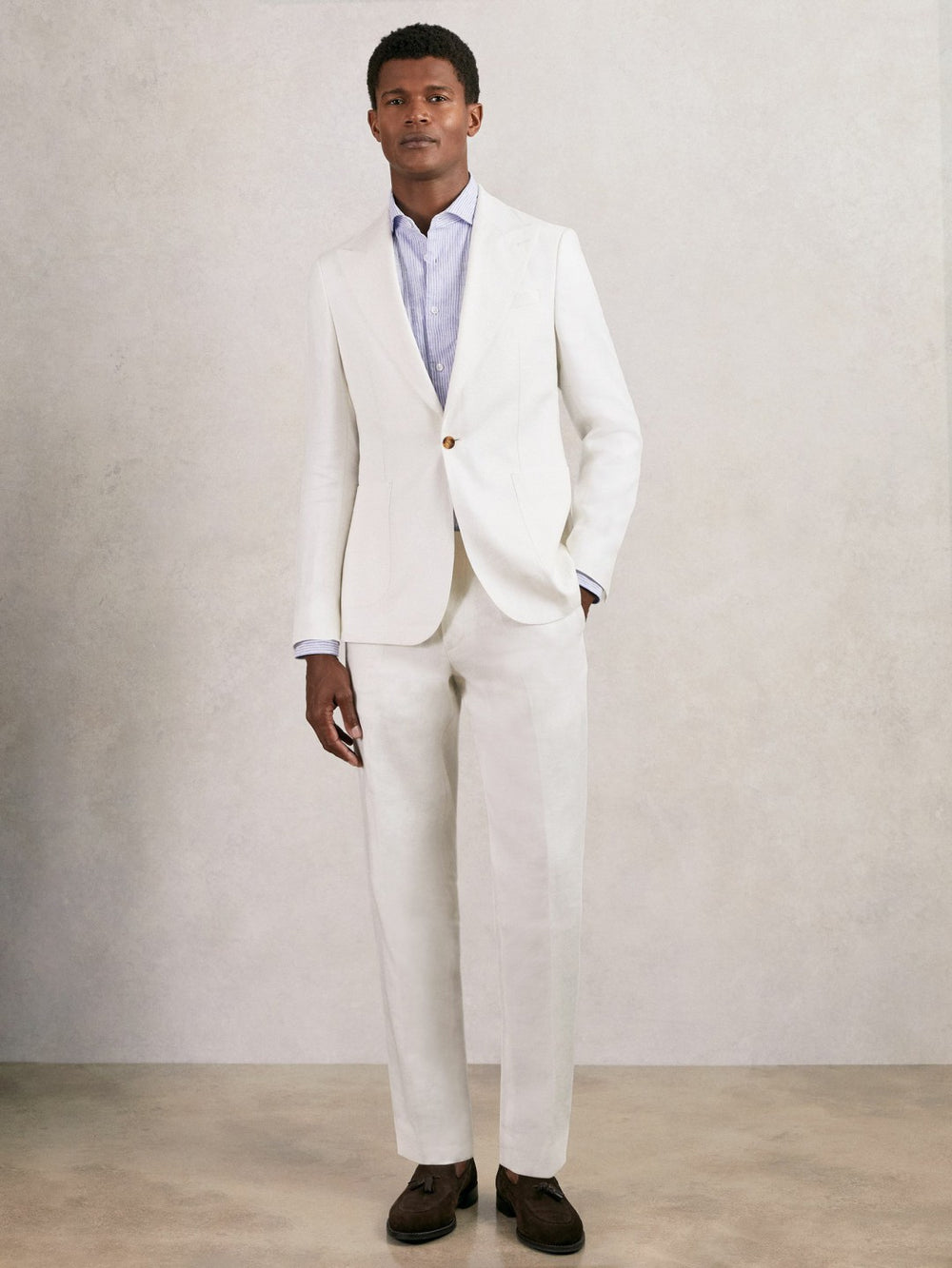 Slim Fit Lyocell Linen Single Breasted Suit Blazer White | Mens