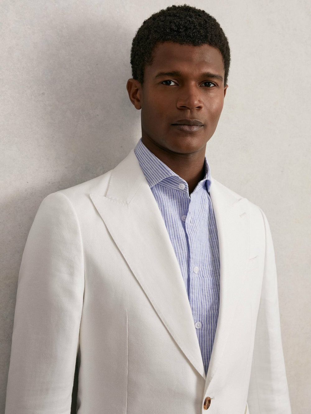 Slim Fit Lyocell Linen Single Breasted Suit Blazer White | Mens