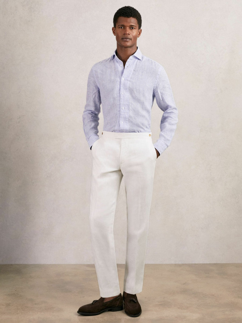 Slim Fit Lyocell Linen Suit Trousers White | Mens