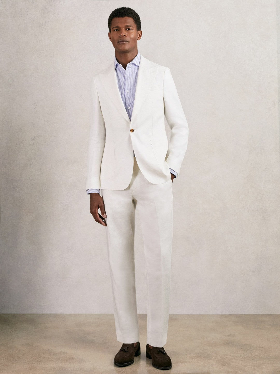 Slim Fit Lyocell Linen Suit Trousers White | Mens
