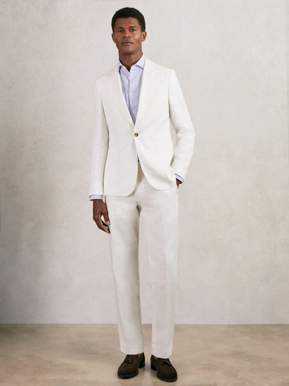 Slim Fit Lyocell Linen Suit Trousers White | Mens
