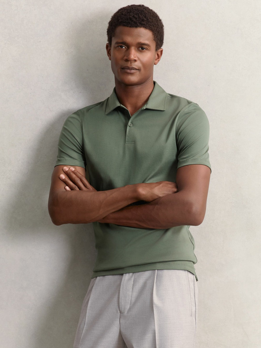 Cotton Short-Sleeve Polo Shirt Kale Green | Mens