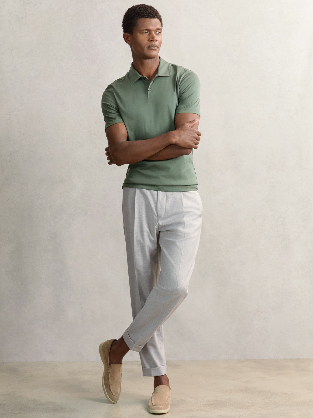 Cotton Short-Sleeve Polo Shirt Kale Green | Mens