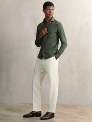 Cotton-Jersey Button-Through Shirt Kale Green | Mens