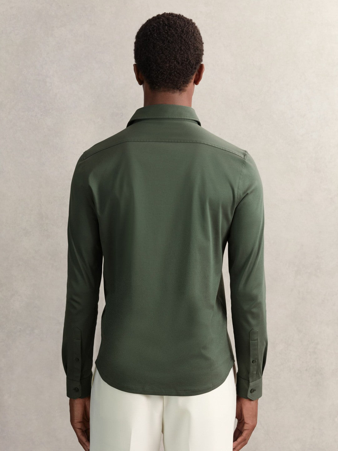 Cotton-Jersey Button-Through Shirt Kale Green | Mens