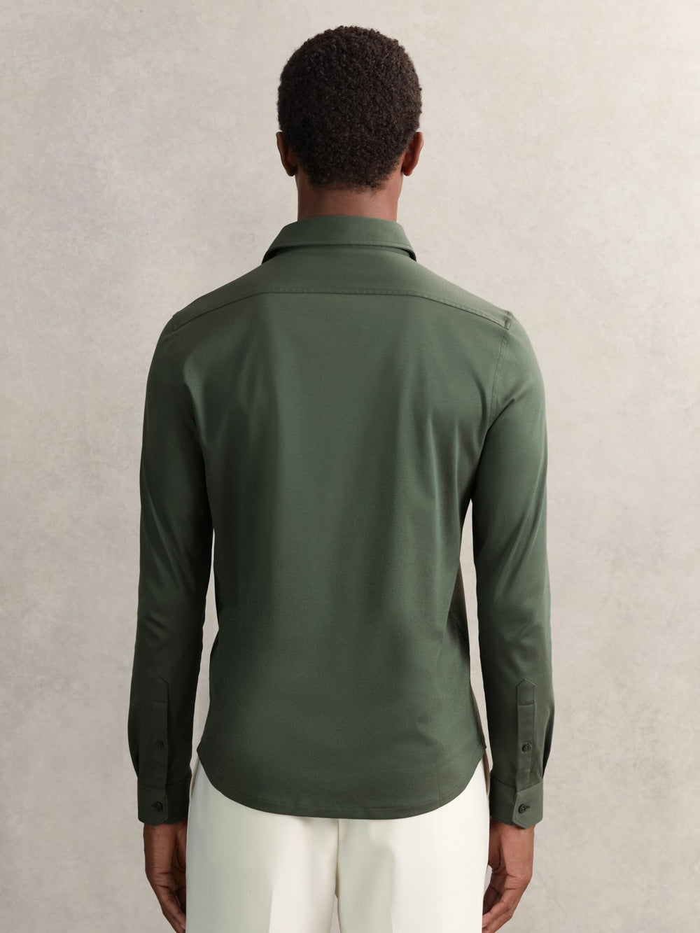 Cotton-Jersey Button-Through Shirt Kale Green | Mens