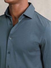Cotton-Jersey Button-Through Shirt Airforce Blue | Mens