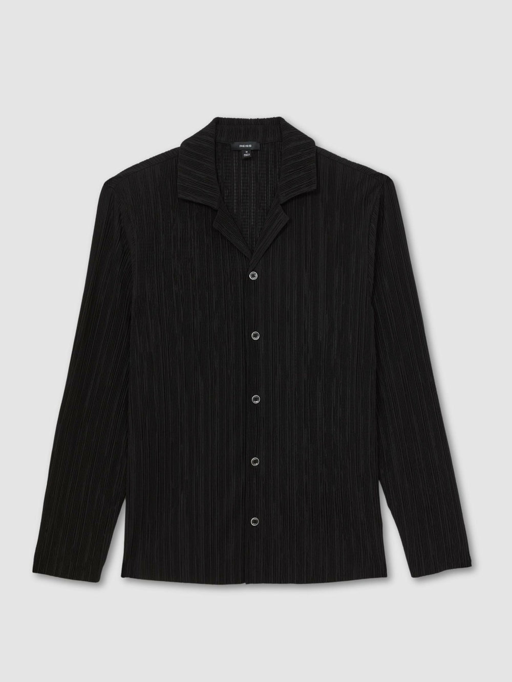 Plissé Cuban-Collar Long-Sleeve Shirt Black | Mens
