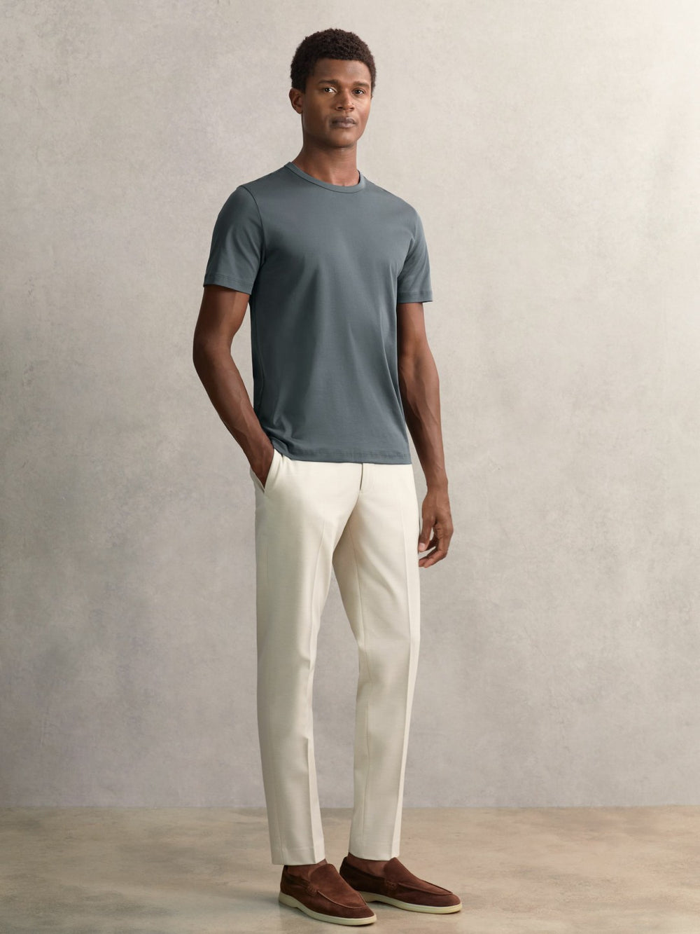 Airwater-Cotton Crew-Neck T-Shirt Airforce Blue | Mens