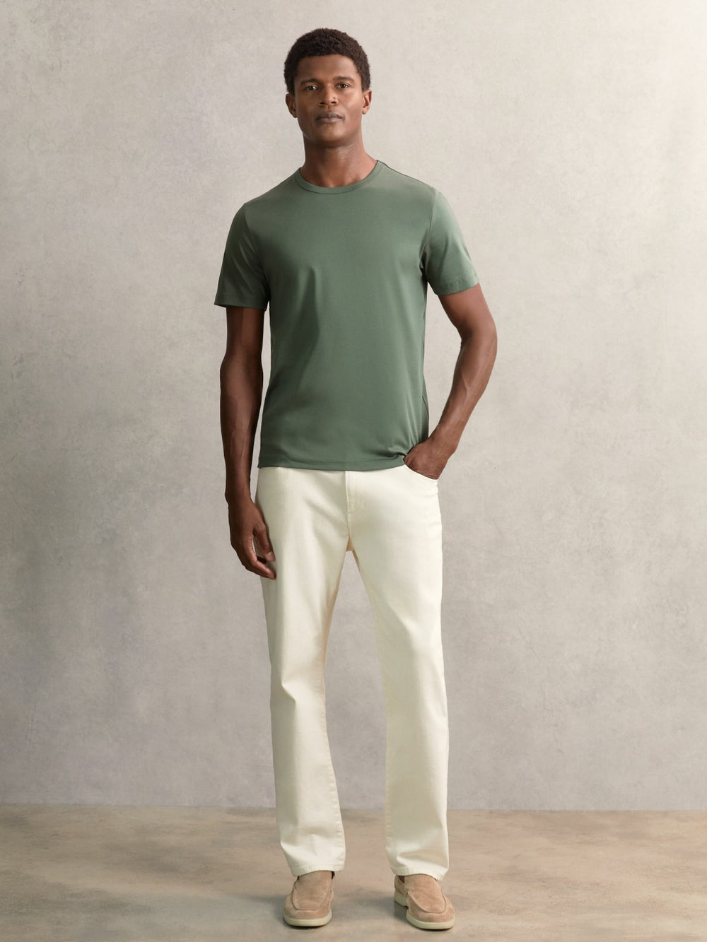 Airwater-Cotton Crew-Neck T-Shirt Kale Green | Mens