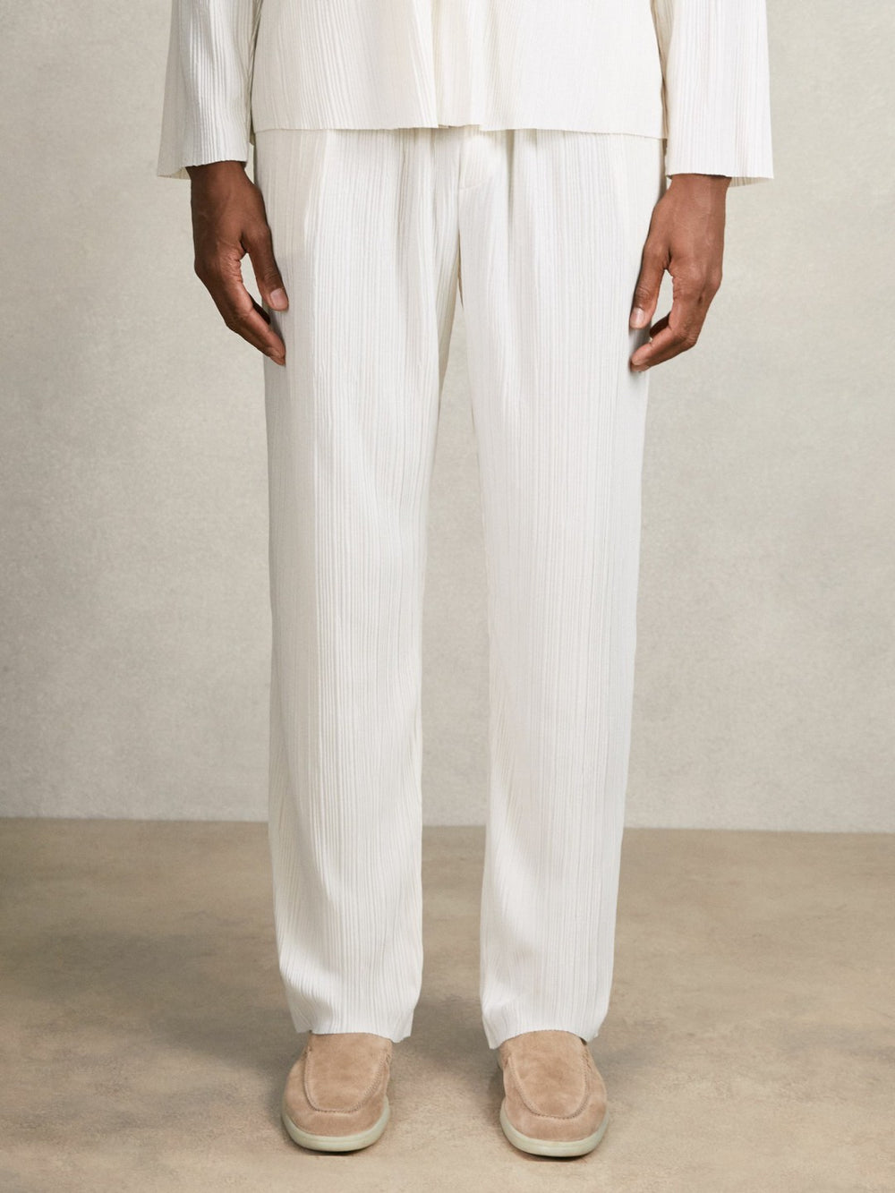 Plissé Wide Leg Trousers Off White | Mens
