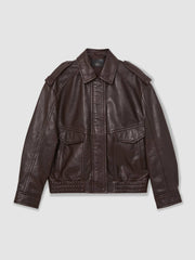 Oversized Leather Jacket Aubergine | Womens