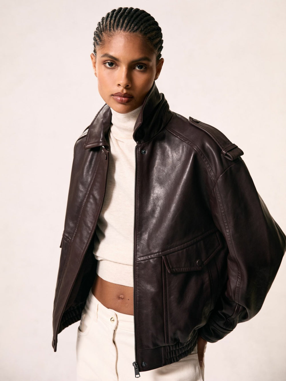 Oversized Leather Jacket Aubergine | Womens